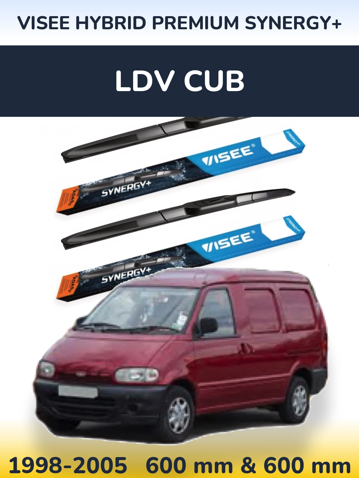 Front wiper blade set VISEE HYBRID PREMIUM SYNERGY+ 600 & 600 mm for LDV Cub 1998-2005