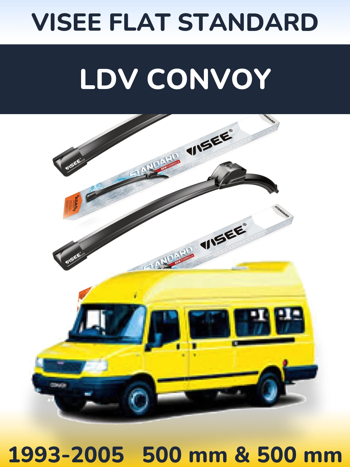 Front wiper blade set VISEE FLAT STANDARD 500 & 500 mm for LDV Convoy 1993-2005