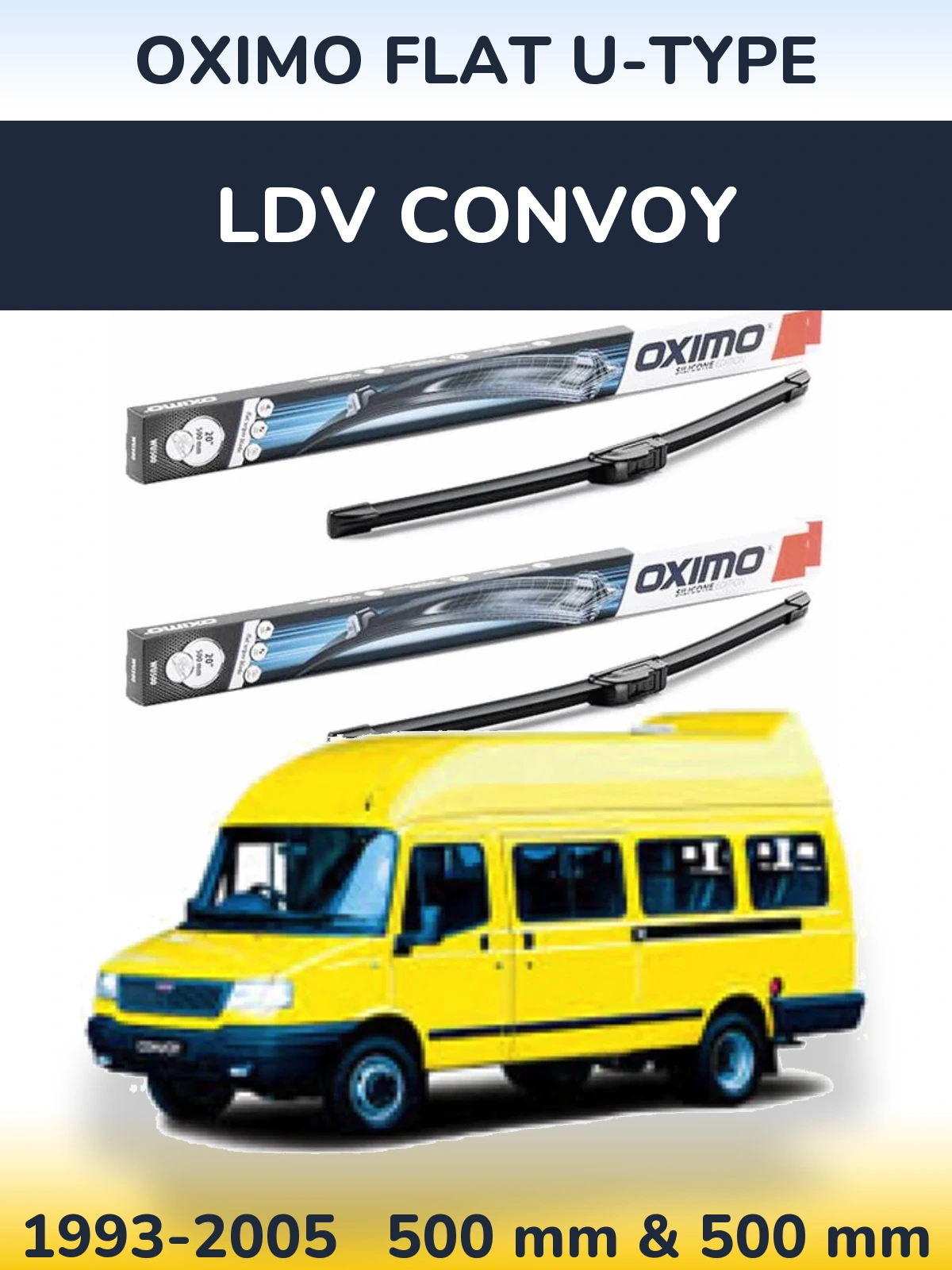 Front wiper blade set Oximo Flat U-type 500 & 500 mm for LDV Convoy 1993-2005