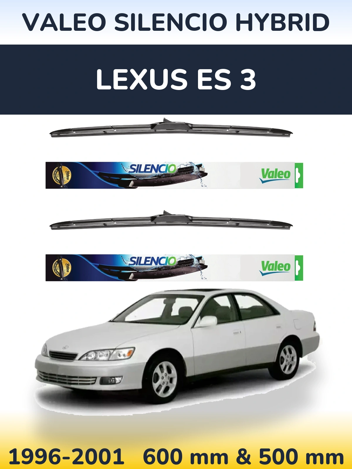 Front wiper blade set Valeo Silencio Hybrid 600 & 500 mm for Lexus ES 3 1996-2001