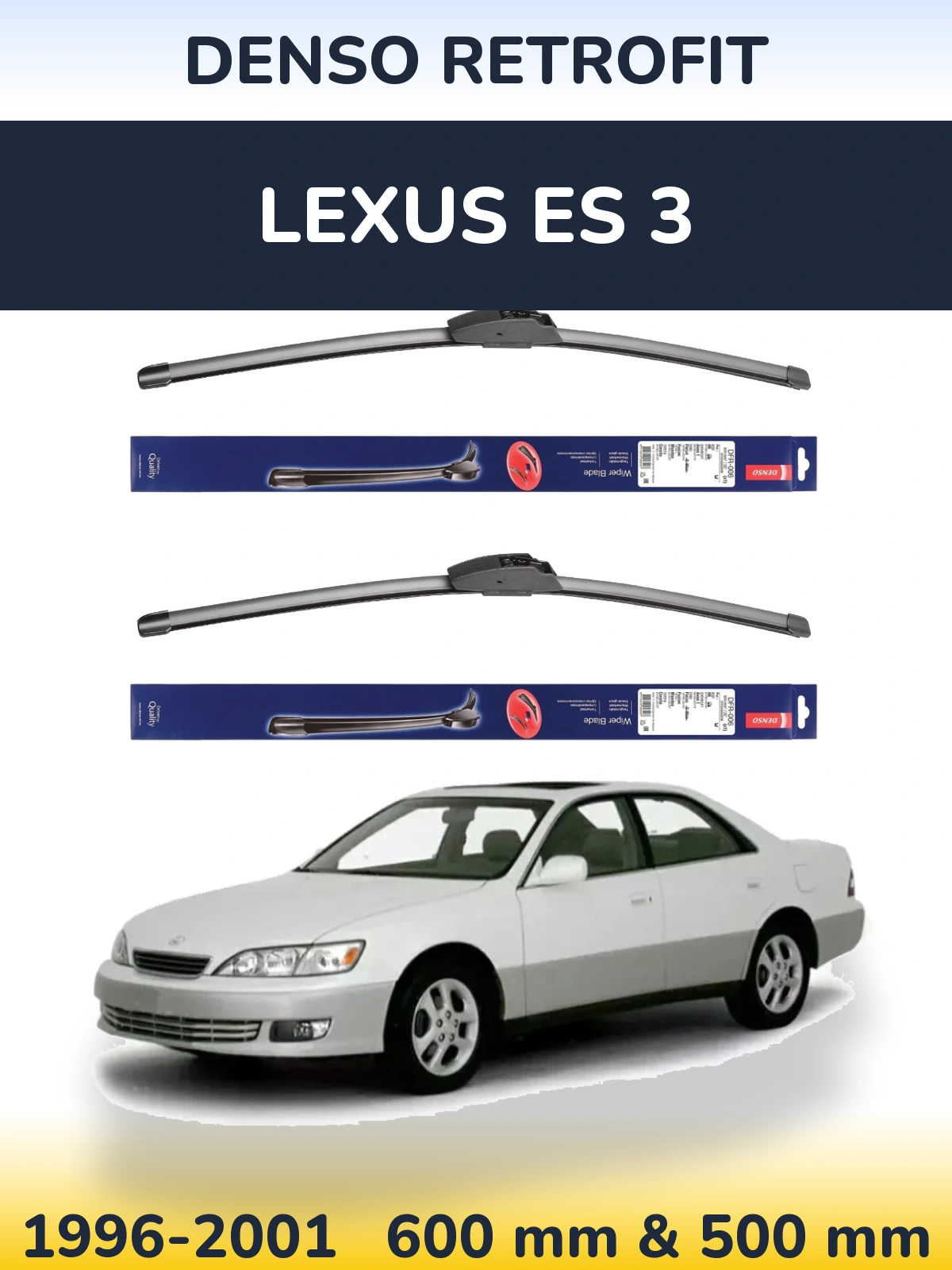Front wiper blade set Denso Retrofit 600 & 500 mm for Lexus ES 3 1996-2001