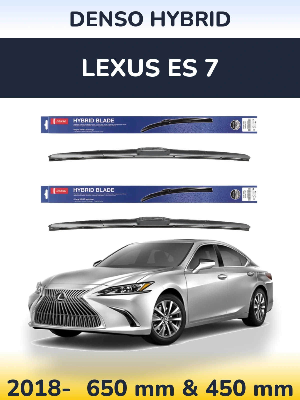 Front wiper blade set Denso Hybrid 650 & 450 mm for Lexus ES 7 2018-2026