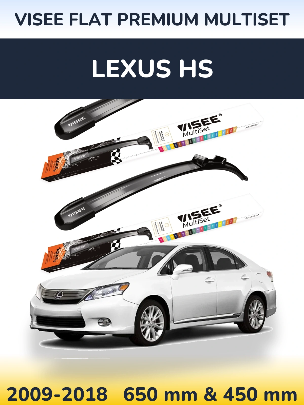 Front wiper blade set VISEE FLAT PREMIUM MultiSet 650 & 450 mm for Lexus HS 2009-2018