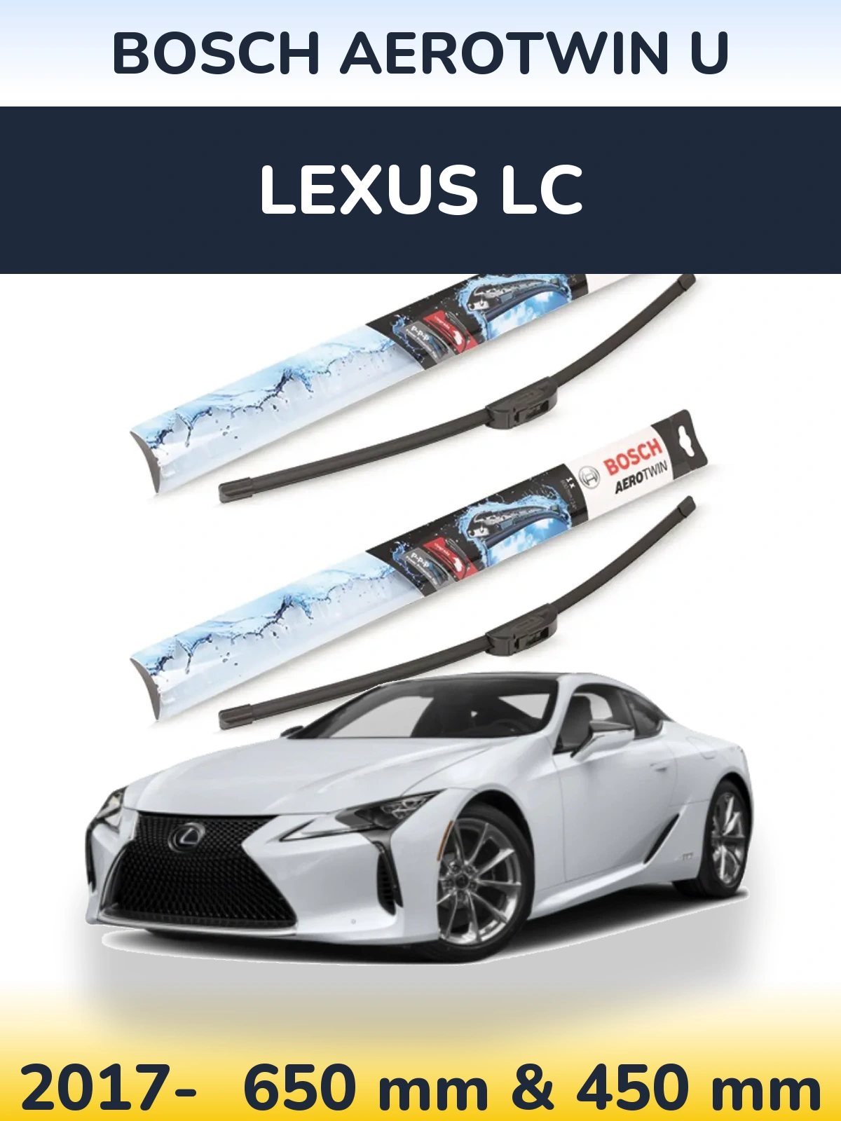 Комплект передних дворников BOSCH AeroTwin U 650 & 450 мм для Lexus LC 2017-2026