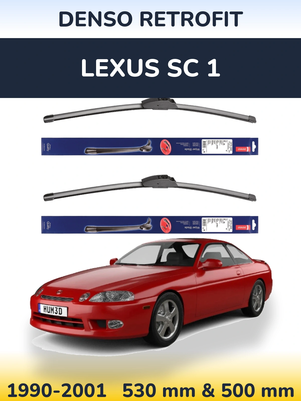 Front wiper blade set Denso Retrofit 530 & 500 mm for Lexus SC 1 1990-2001