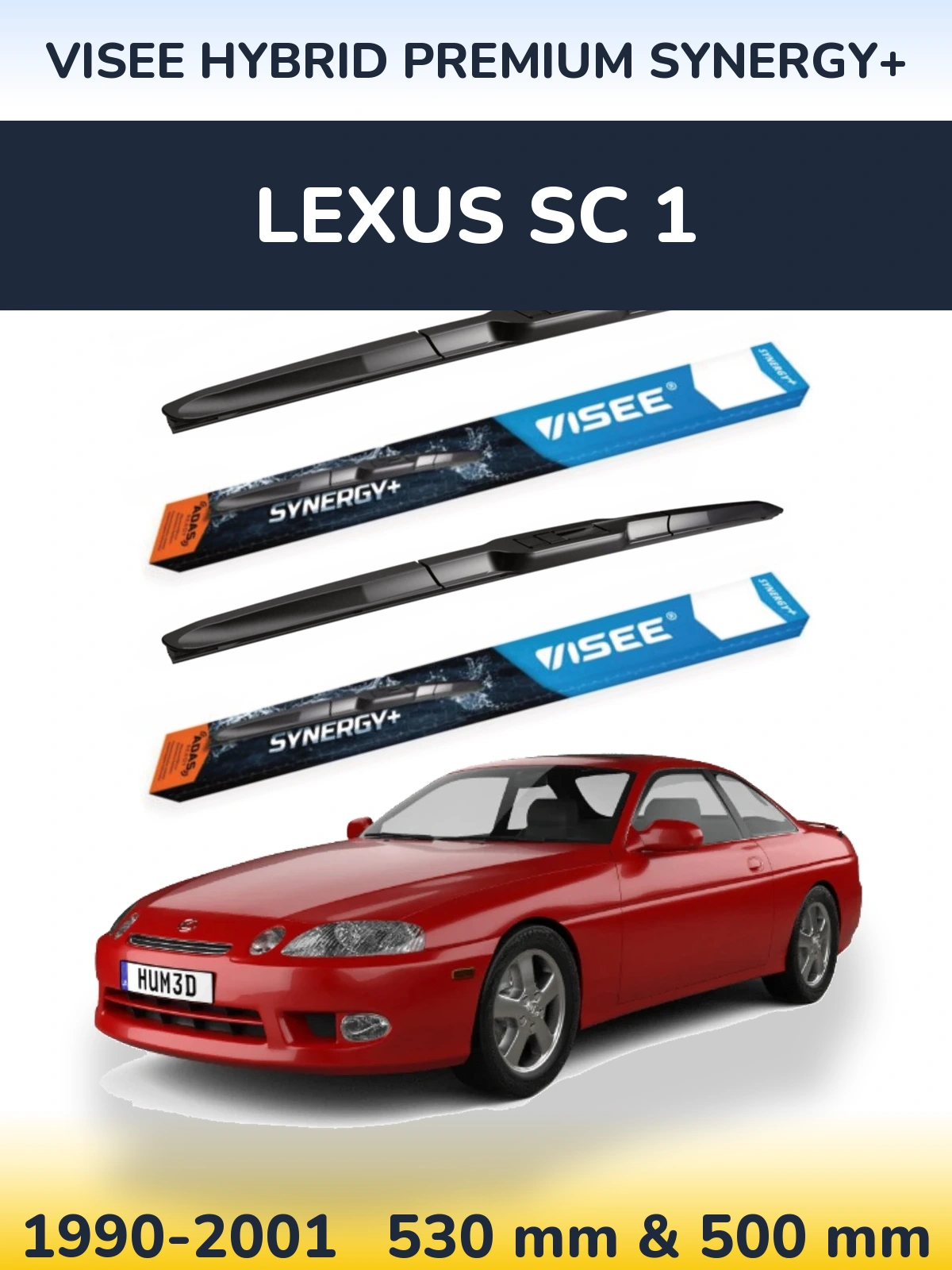 Front wiper blade set VISEE HYBRID PREMIUM SYNERGY+ 530 & 500 mm for Lexus SC 1 1990-2001