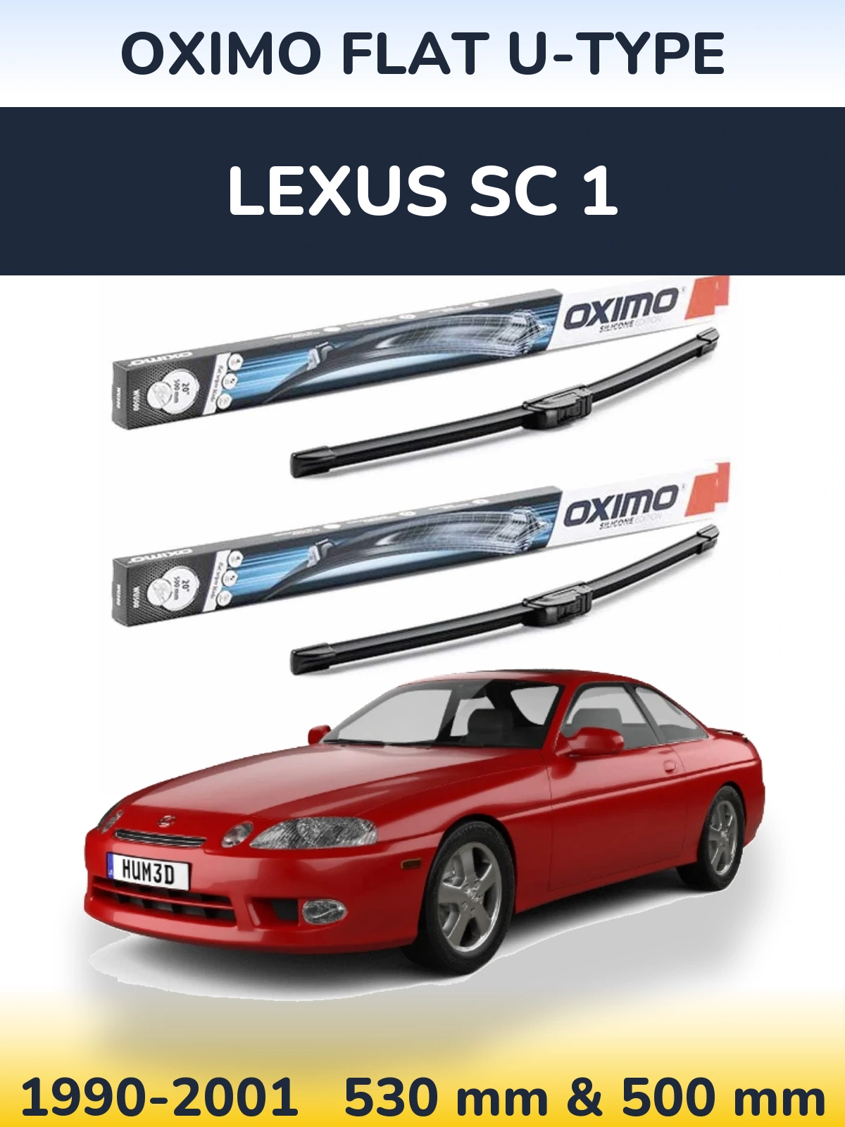 Front wiper blade set Oximo Flat U-type 530 & 500 mm for Lexus SC 1 1990-2001