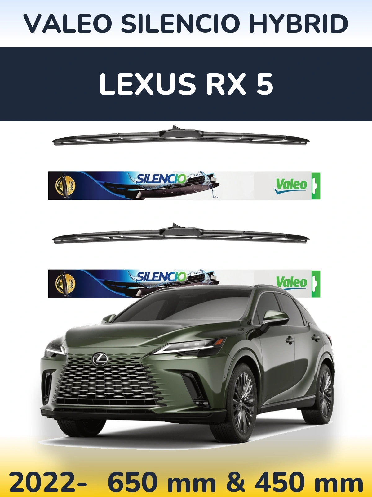 Front wiper blade set Valeo Silencio Hybrid 650 & 450 mm for Lexus RX 5 2022-2026