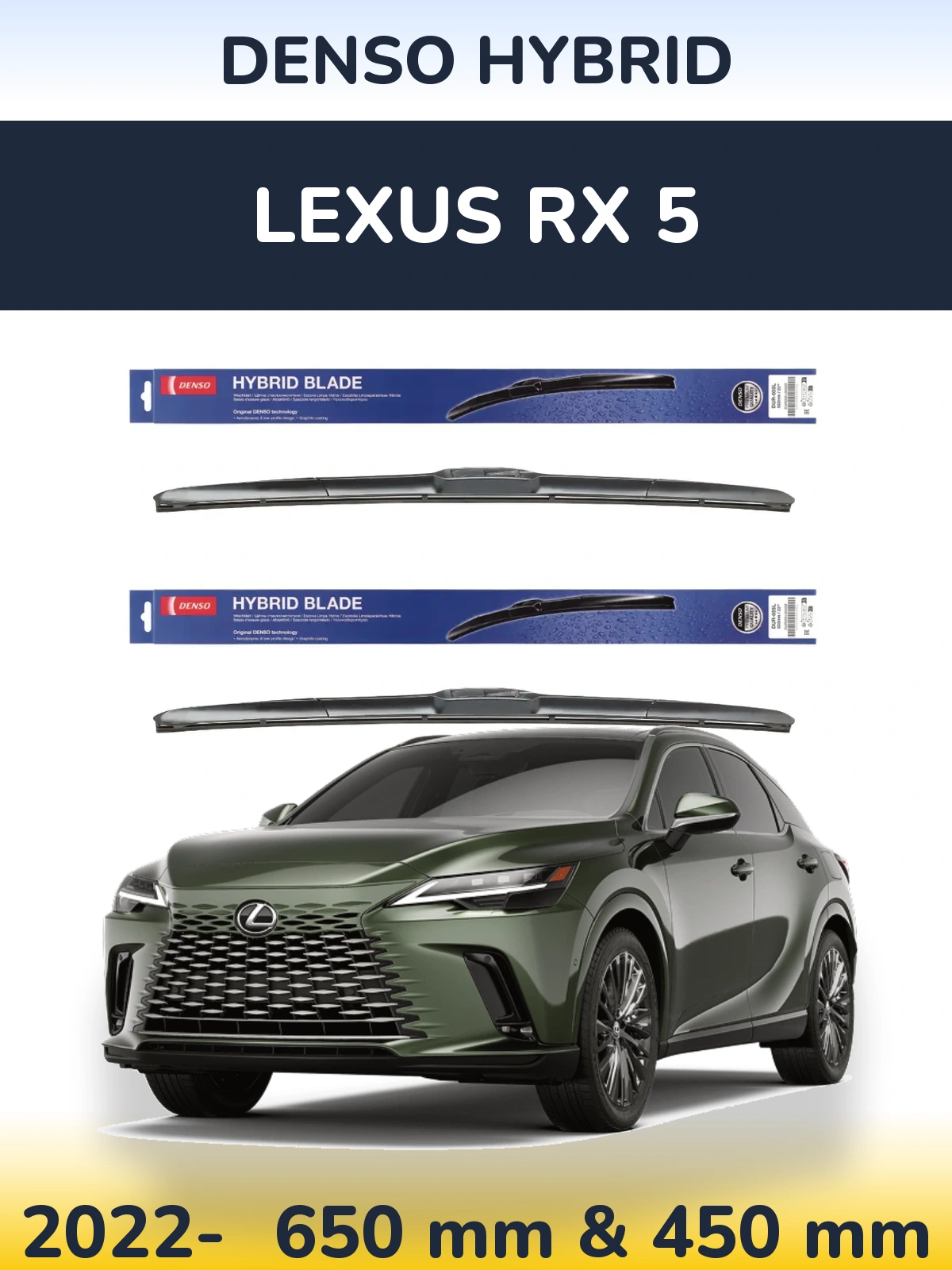 Front wiper blade set Denso Hybrid 650 & 450 mm for Lexus RX 5 2022-2026