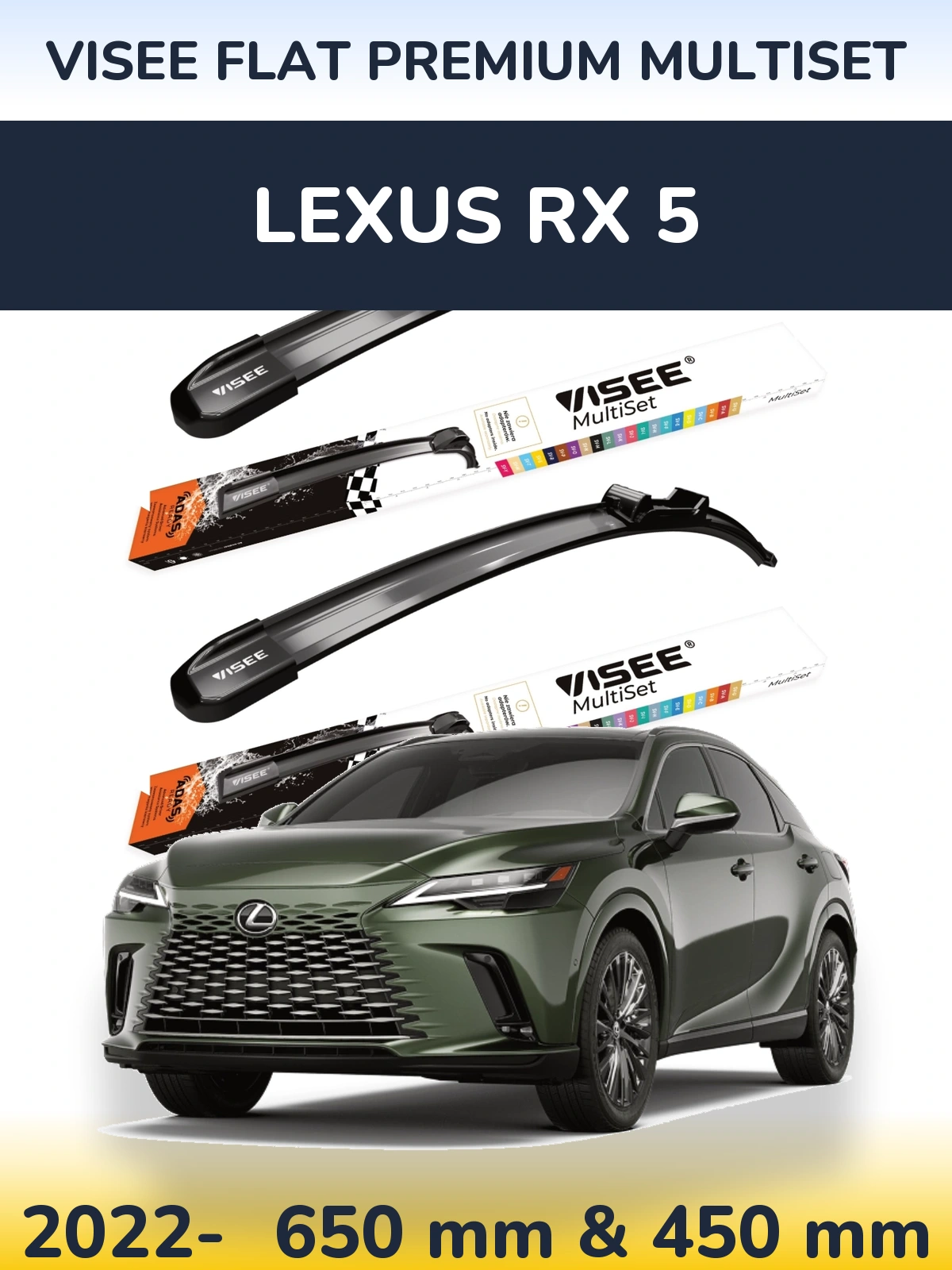 Комплект передних дворников VISEE FLAT PREMIUM MultiSet 650 & 450 мм для Lexus RX 5 2022-2026