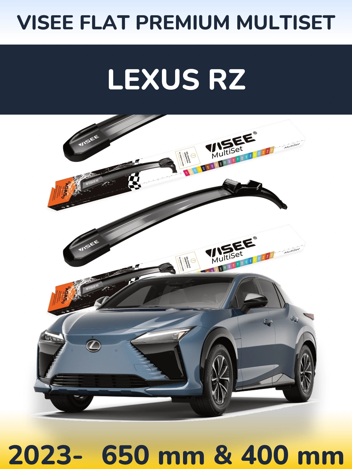 Комплект передніх щіток VISEE FLAT PREMIUM MultiSet 650 & 400 мм для Lexus RZ 2023-2026