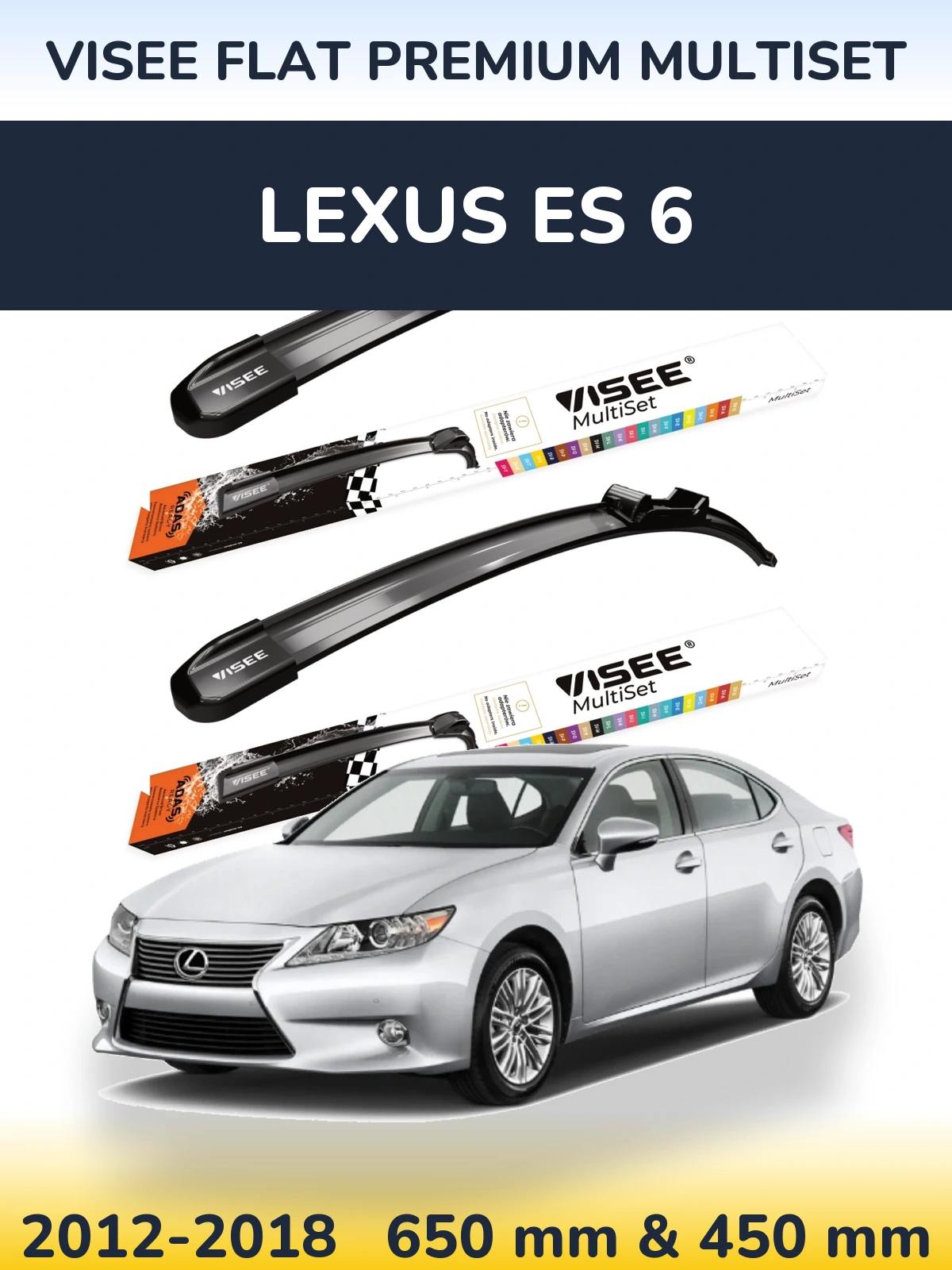 Front wiper blade set VISEE FLAT PREMIUM MultiSet 650 & 450 mm for Lexus ES 6 2012-2018