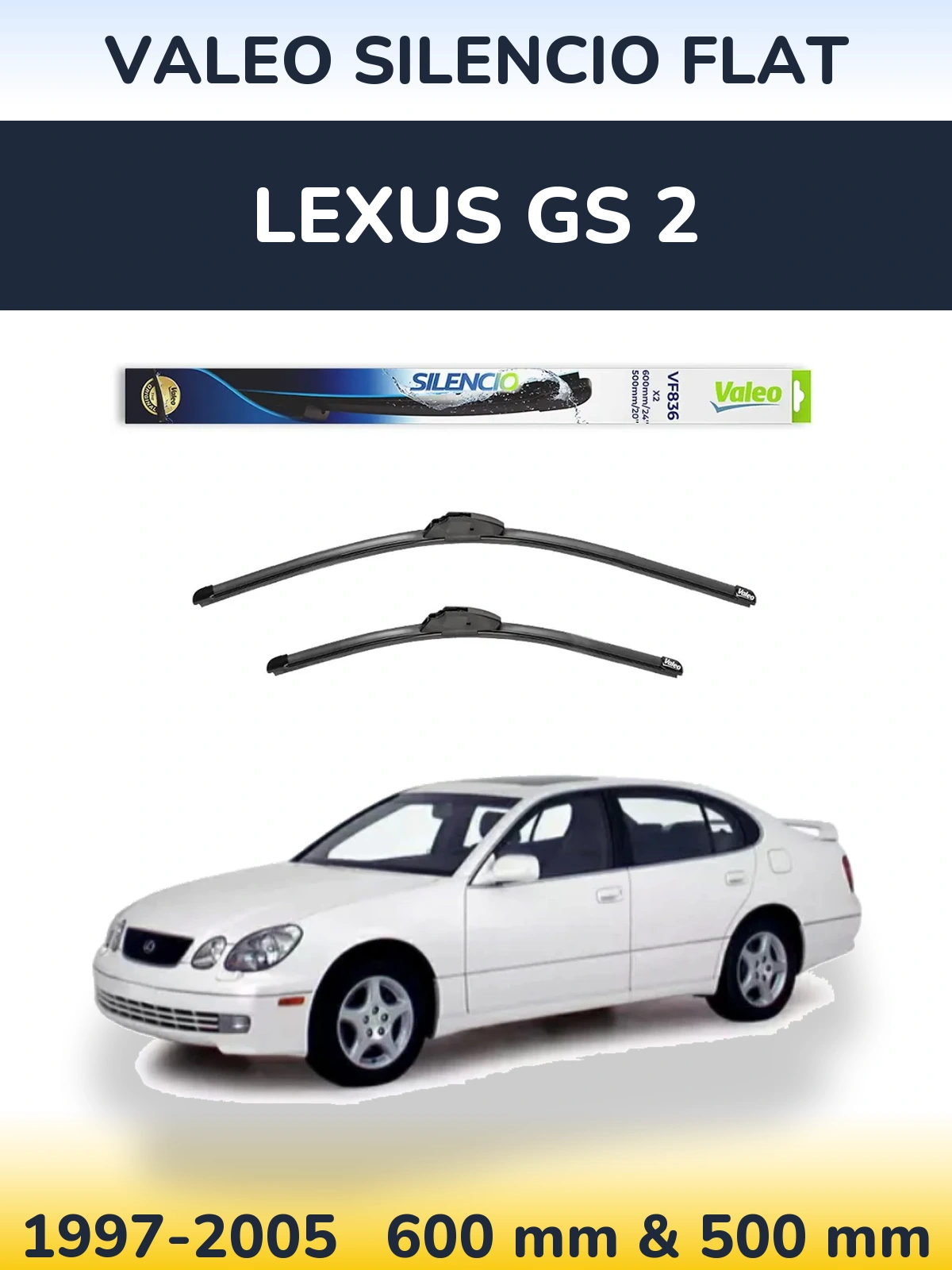 Front wiper blade set Valeo Silencio Flat 600 & 500 mm for Lexus GS 2 1997-2005