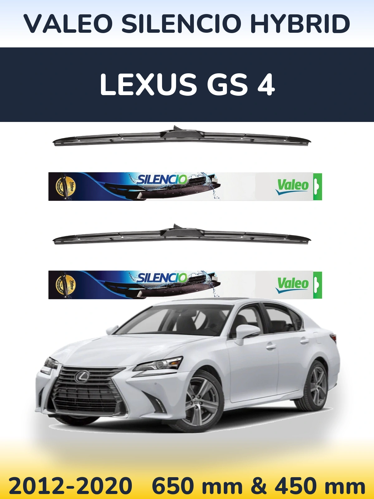 Front wiper blade set Valeo Silencio Hybrid 650 & 450 mm for Lexus GS 4 2012-2020