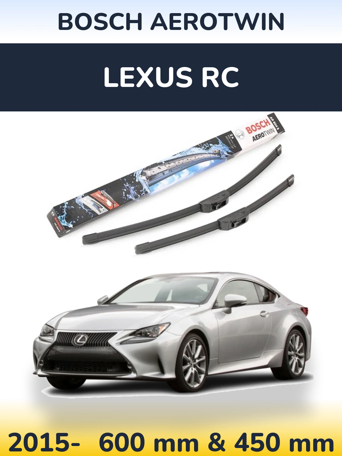 Комплект передніх щіток BOSCH AeroTwin 600 & 450 мм для Lexus RC 2015-2026