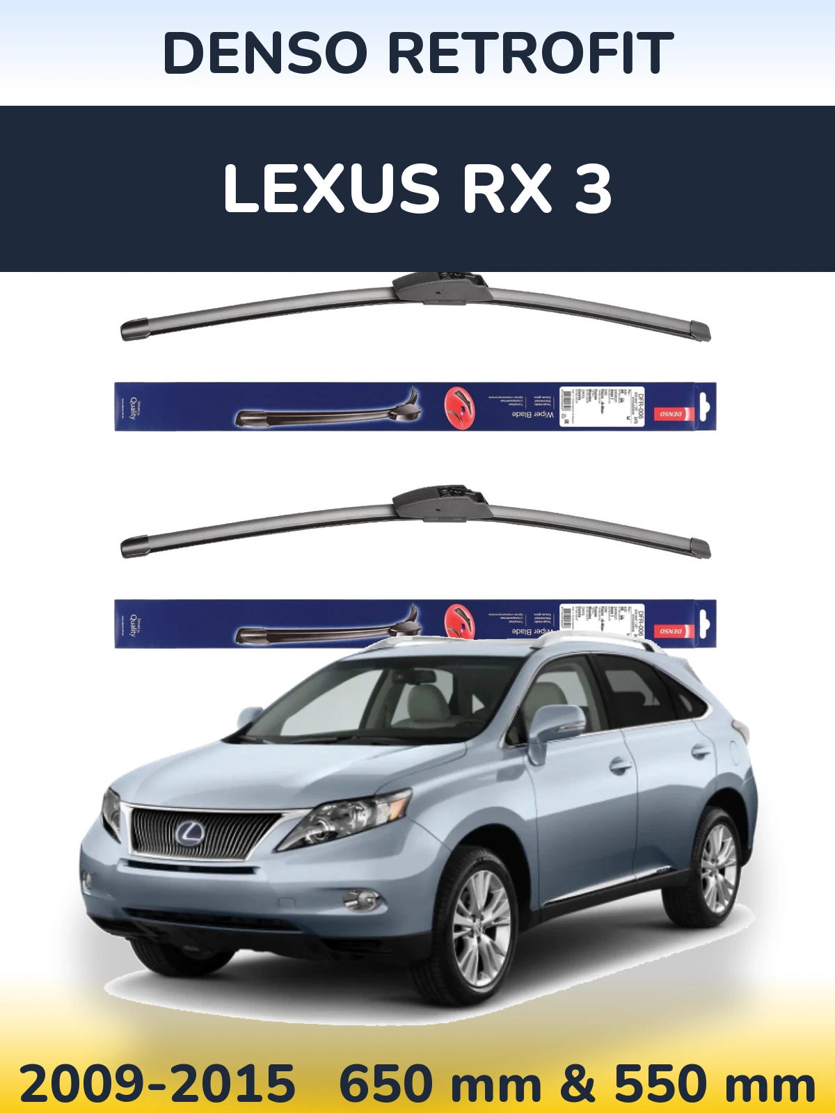 Front wiper blade set Denso Retrofit 650 & 550 mm for Lexus RX 3 2009-2015
