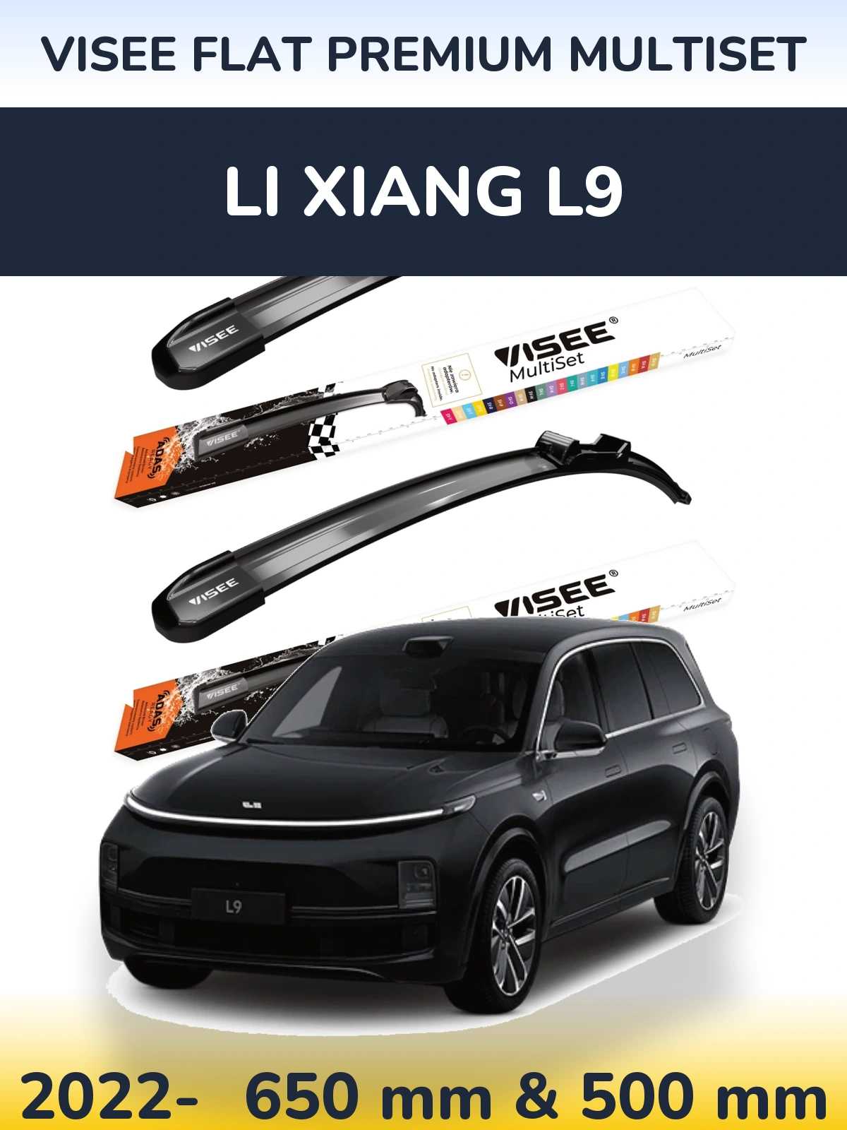 Front wiper blade set VISEE FLAT PREMIUM MultiSet 650 & 500 mm for Li Xiang L9 2022-2026
