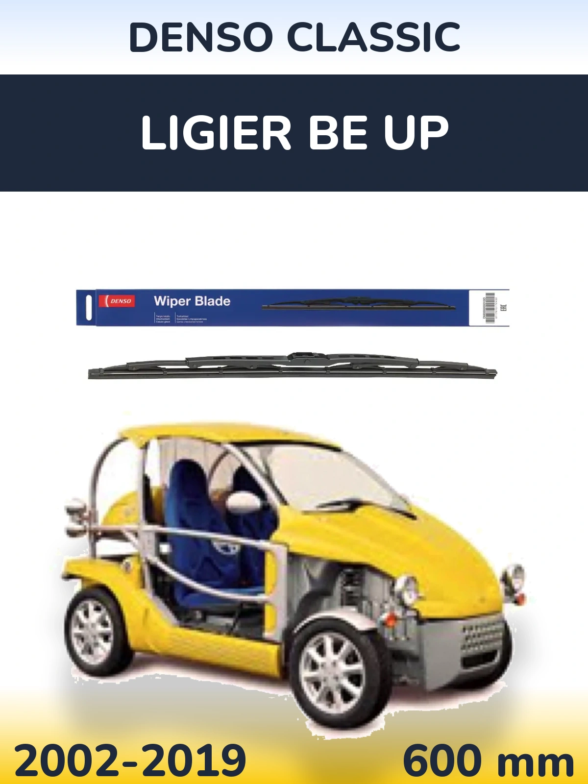 Front wiper blade Denso Classic 600 mm for Ligier Be Up 2002-2019