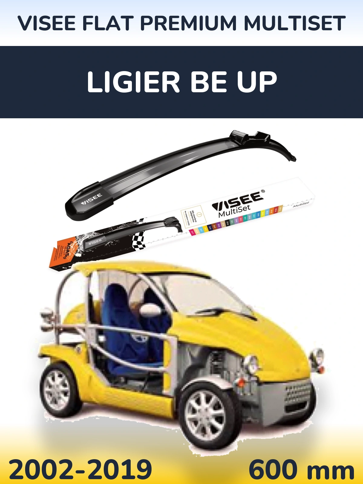 Front wiper blade VISEE FLAT PREMIUM MultiSet 600 mm for Ligier Be Up 2002-2019