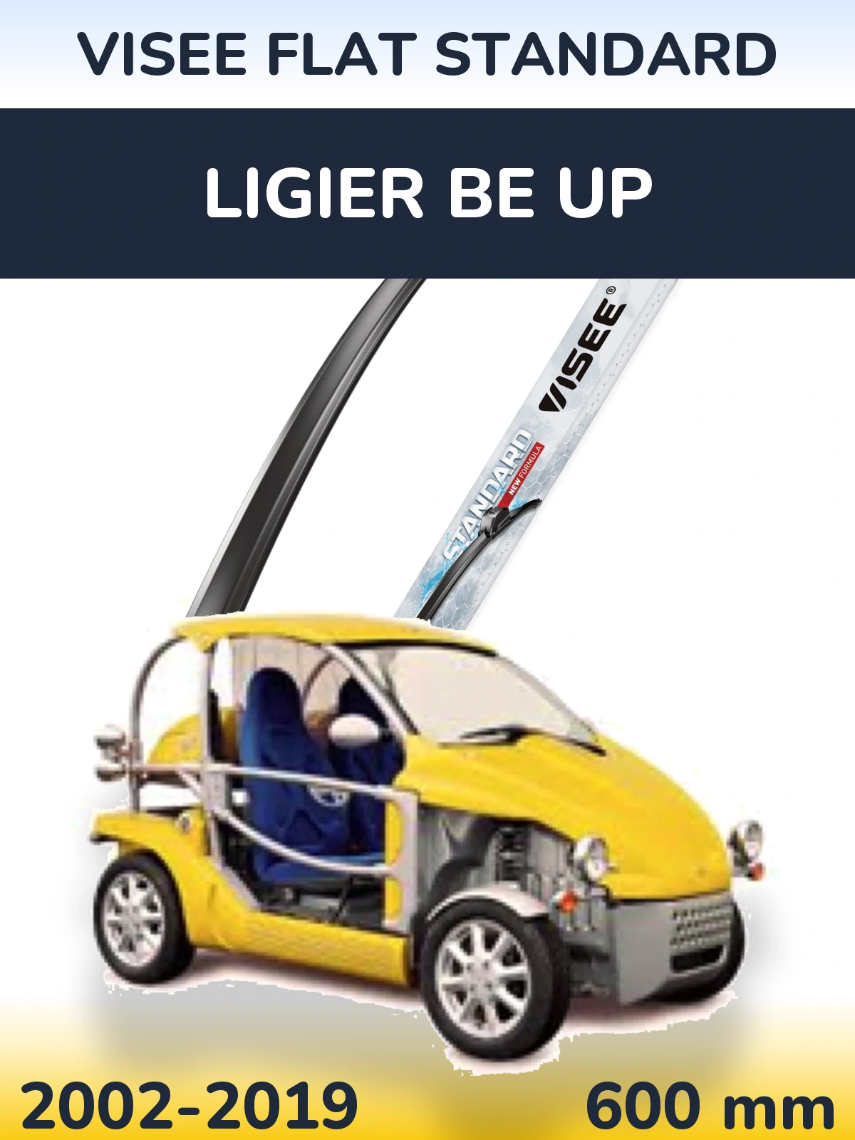 Front wiper blade VISEE FLAT STANDARD 600 mm for Ligier Be Up 2002-2019