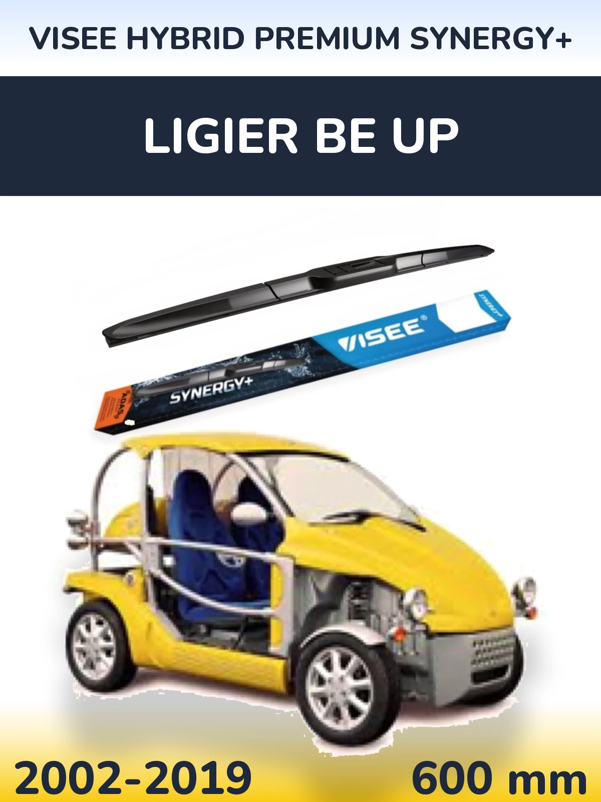 Front wiper blade VISEE HYBRID PREMIUM SYNERGY+ 600 mm for Ligier Be Up 2002-2019