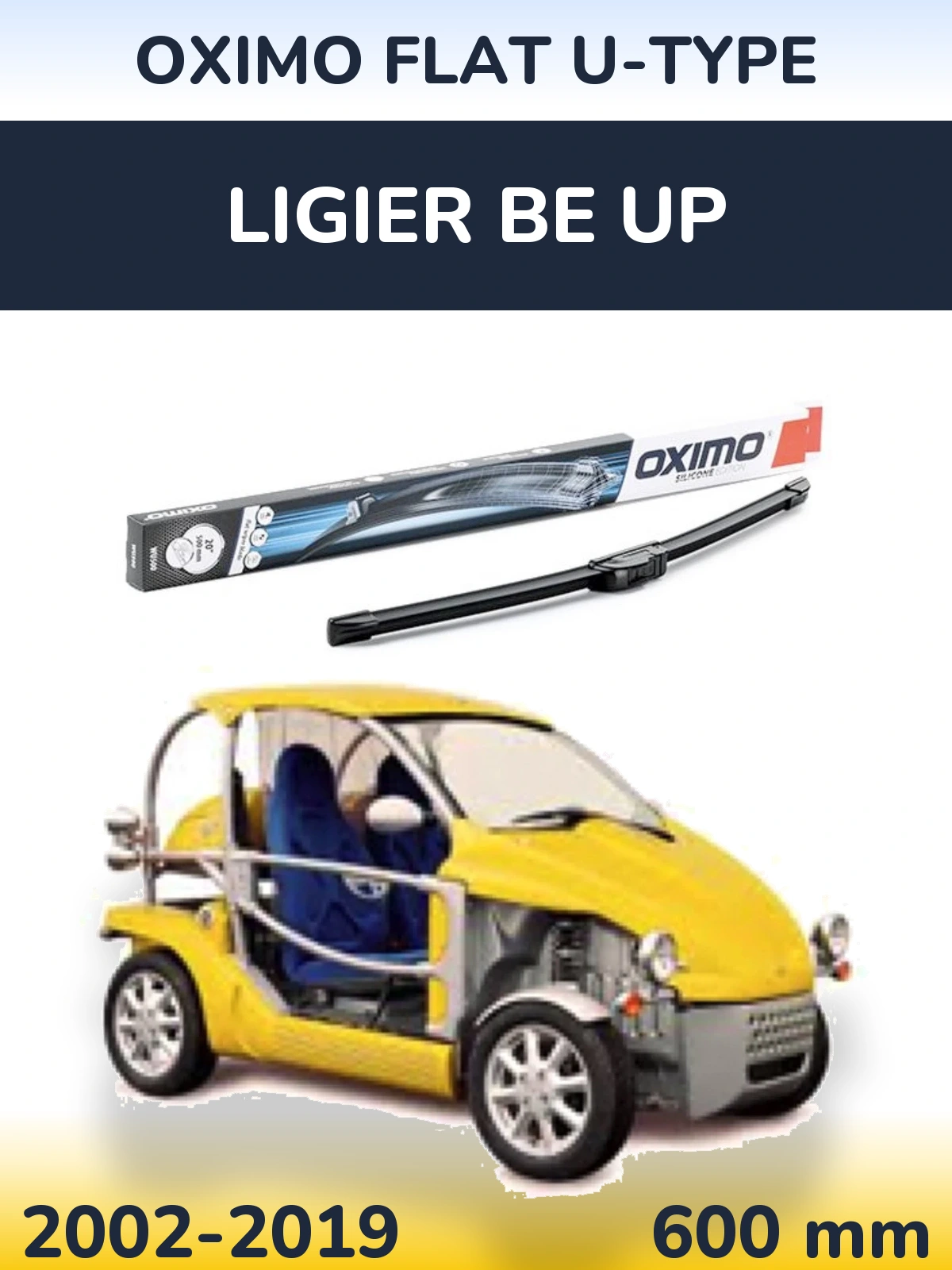 Front wiper blade Oximo Flat U-type 600 mm for Ligier Be Up 2002-2019