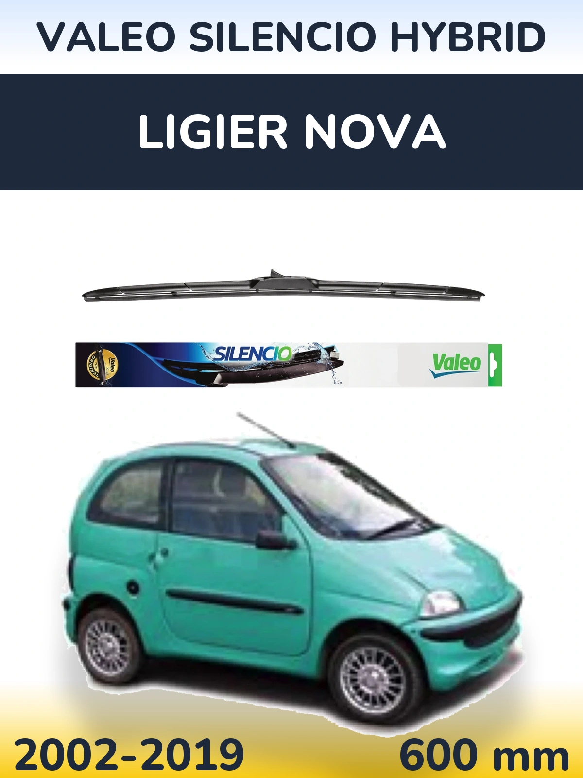 Front wiper blade Valeo Silencio Hybrid 600 mm for Ligier Nova 2002-2019