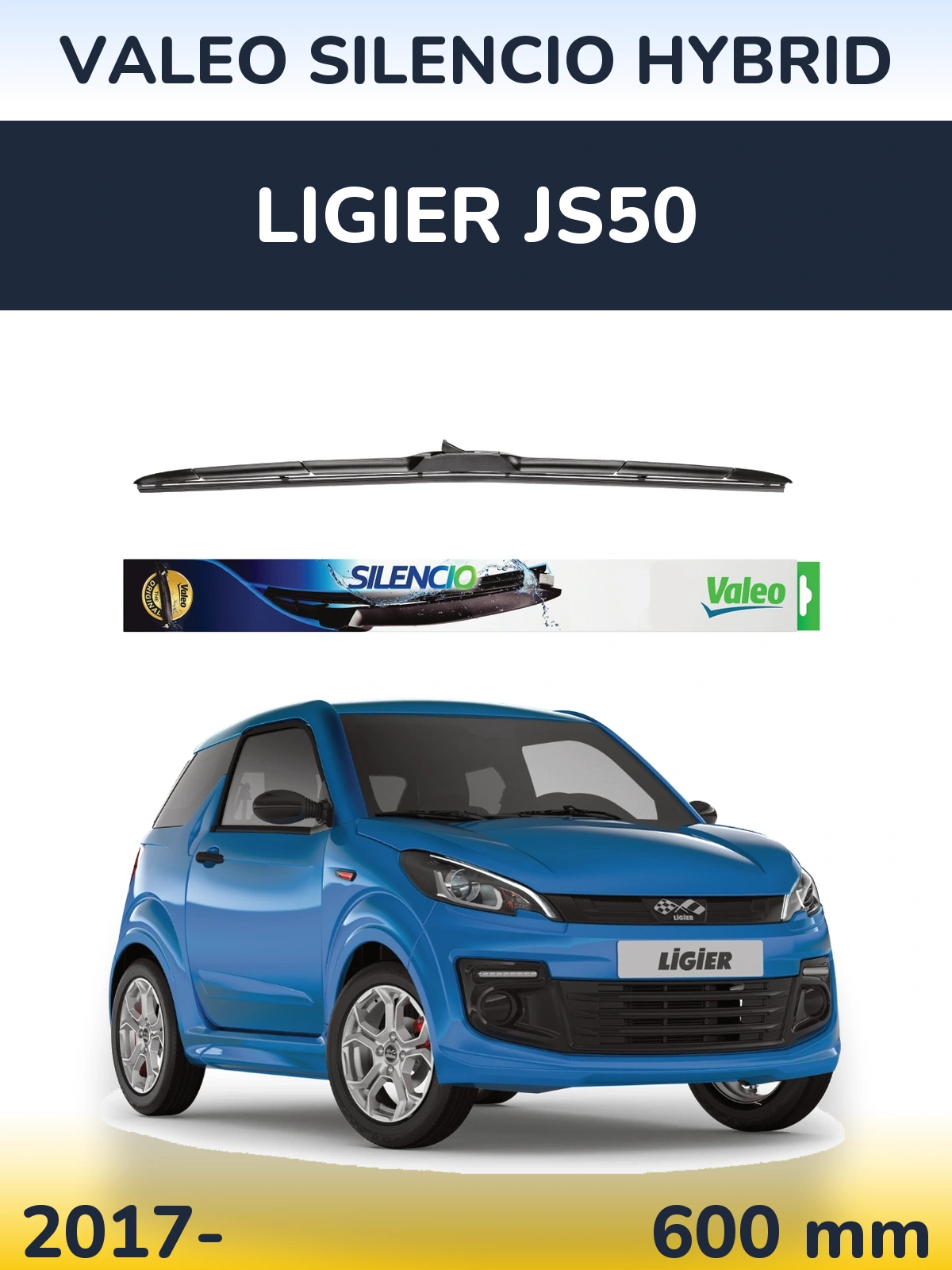 Front wiper blade Valeo Silencio Hybrid 600 mm for Ligier JS50 2017-2026