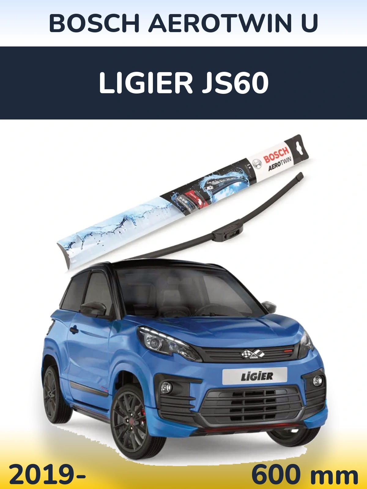 Передний дворник BOSCH AeroTwin U 600 мм для Ligier JS60 2019-2026