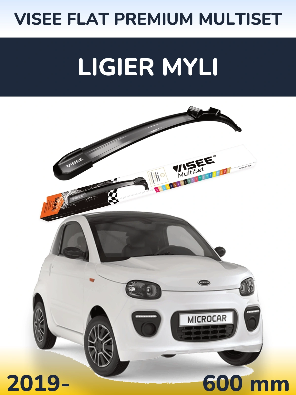 Front wiper blade VISEE FLAT PREMIUM MultiSet 600 mm for Ligier Myli 2019-2026