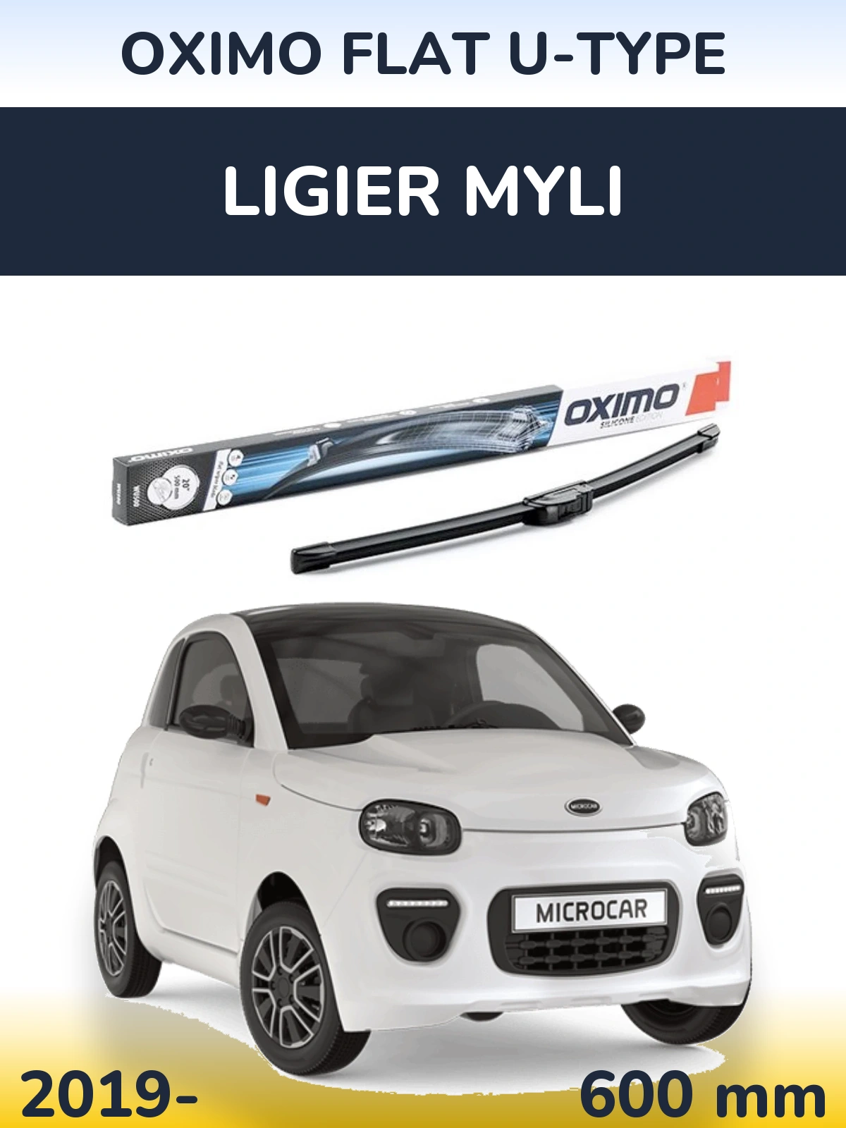 Front wiper blade Oximo Flat U-type 600 mm for Ligier Myli 2019-2026