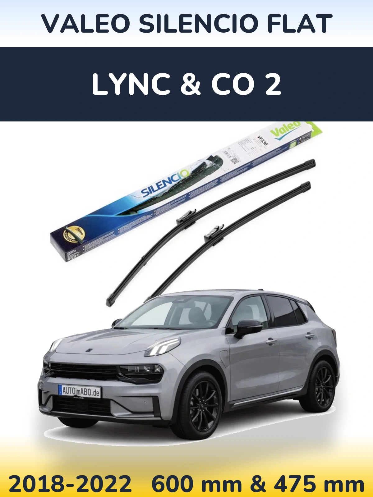 Front wiper blade set Valeo Silencio Flat 600 & 475 mm for Lync & Co 2 2018-2022