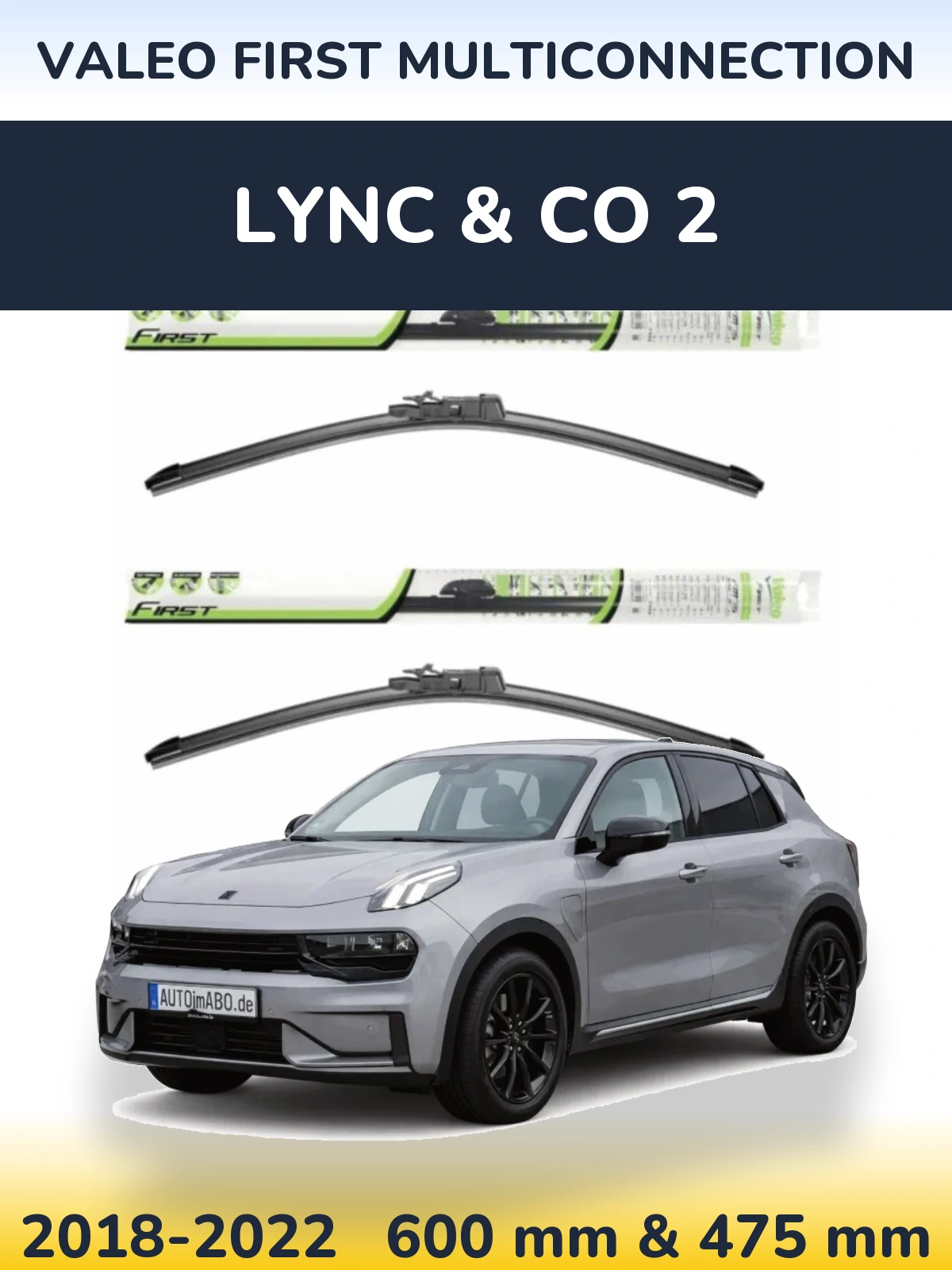 Front wiper blade set Valeo First MultiConnection 600 & 475 mm for Lync & Co 2 2018-2022