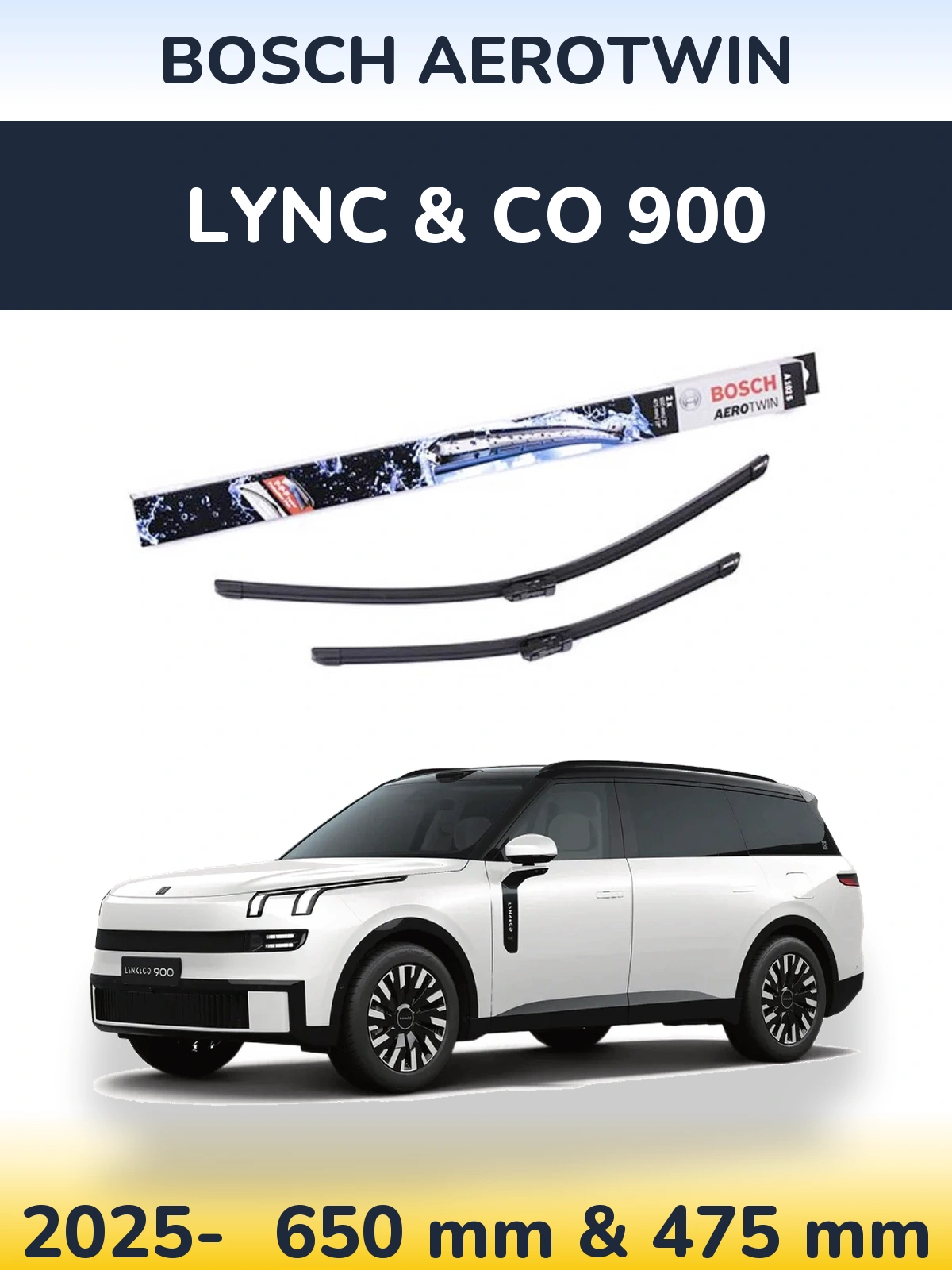 Комплект передних дворников BOSCH AeroTwin 650 & 475 мм для Lync & Co 900 2025-2026