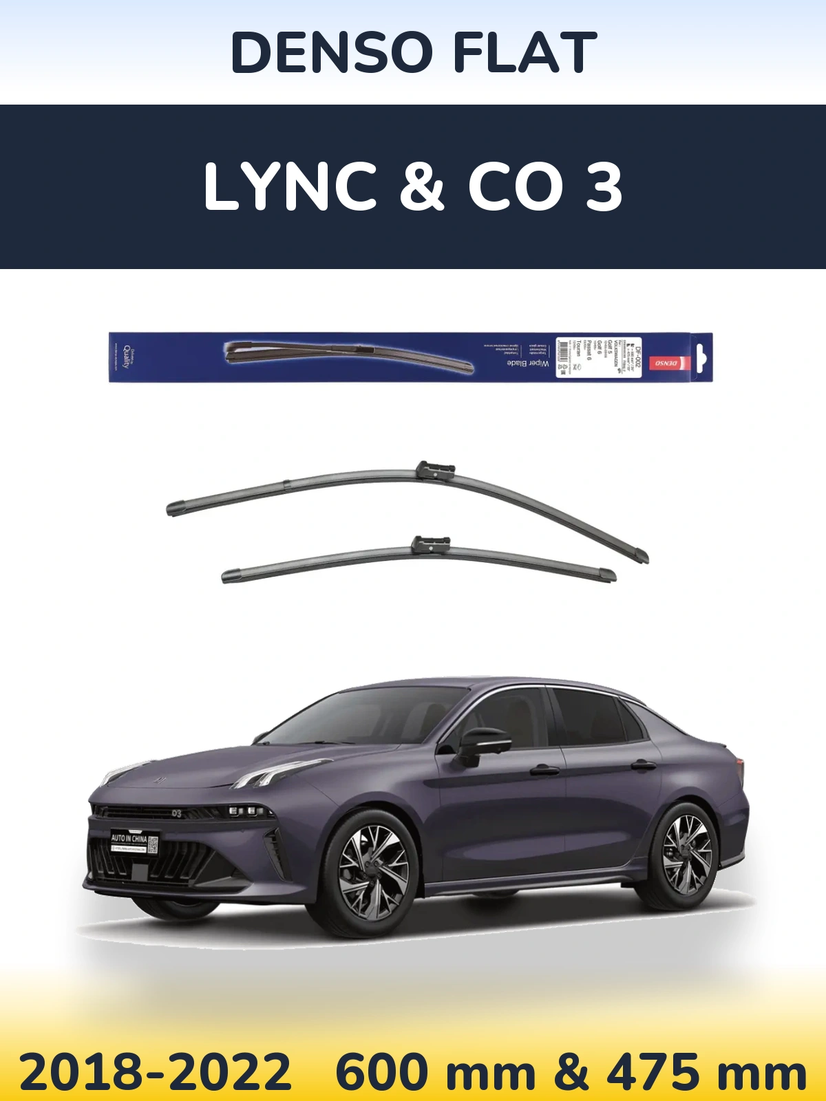 Front wiper blade set Denso Flat 600 & 475 mm for Lync & Co 3 2018-2022