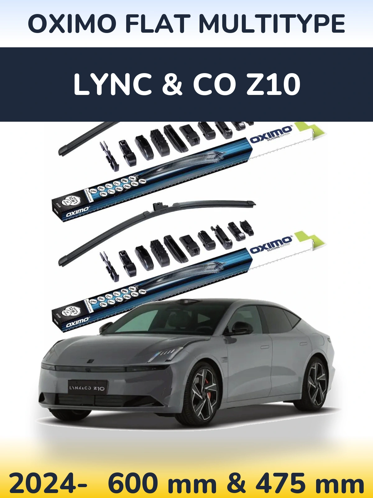 Front wiper blade set Oximo Flat MultiTipoe 600 & 475 mm for Lync & Co Z10 2024-2026