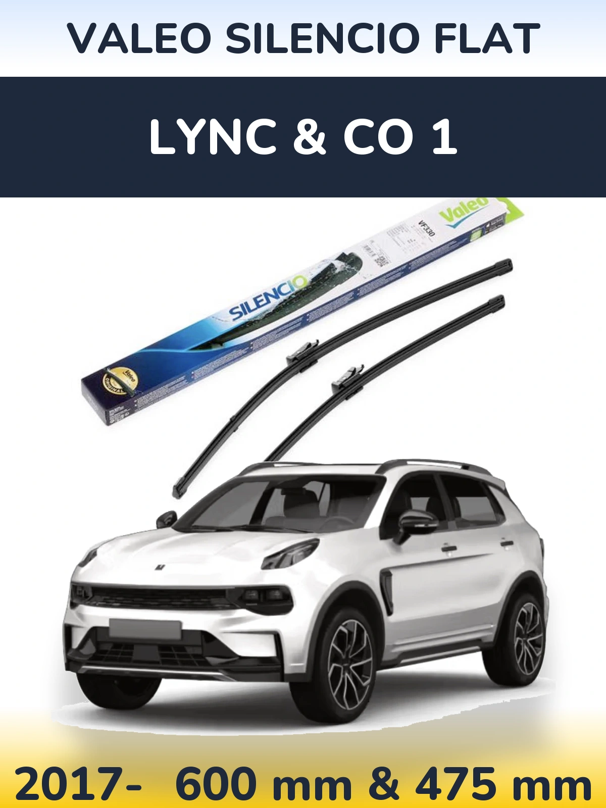 Комплект передніх щіток Valeo Silencio Flat 600 & 475 мм для Lync & Co 1 2017-2026