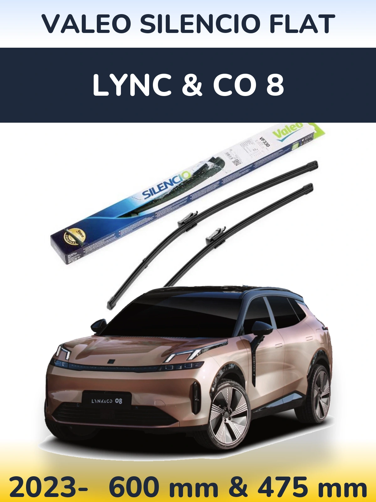 Front wiper blade set Valeo Silencio Flat 600 & 475 mm for Lync & Co 8 2023-2026