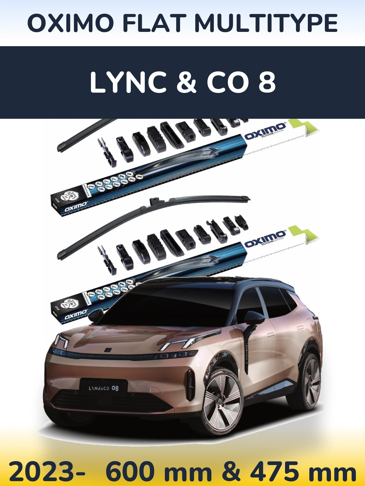 Комплект передних дворников Oximo Flat MultiТипe 600 & 475 мм для Lync & Co 8 2023-2026