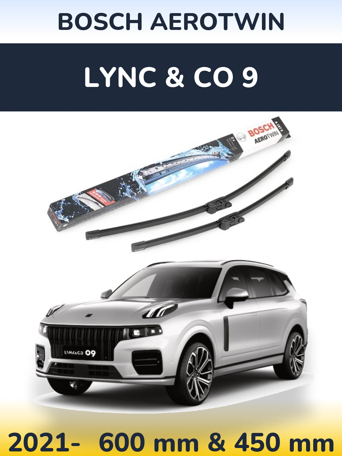 Комплект передніх щіток BOSCH AeroTwin 600 & 450 мм для Lync & Co 9 2021-2026