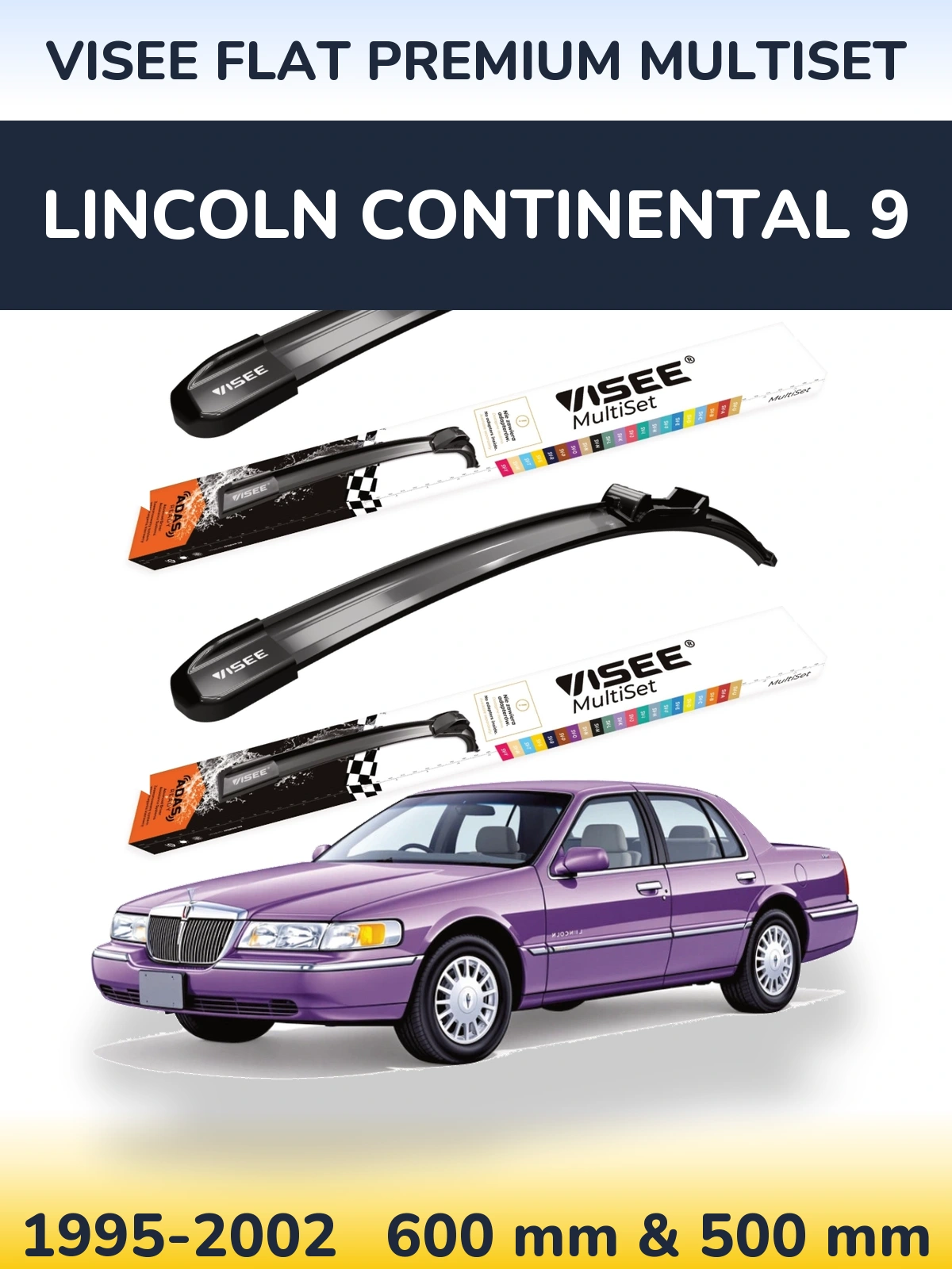 Комплект передніх щіток VISEE FLAT PREMIUM MultiSet 600 & 500 мм для Lincoln Continental 9 1995-2002