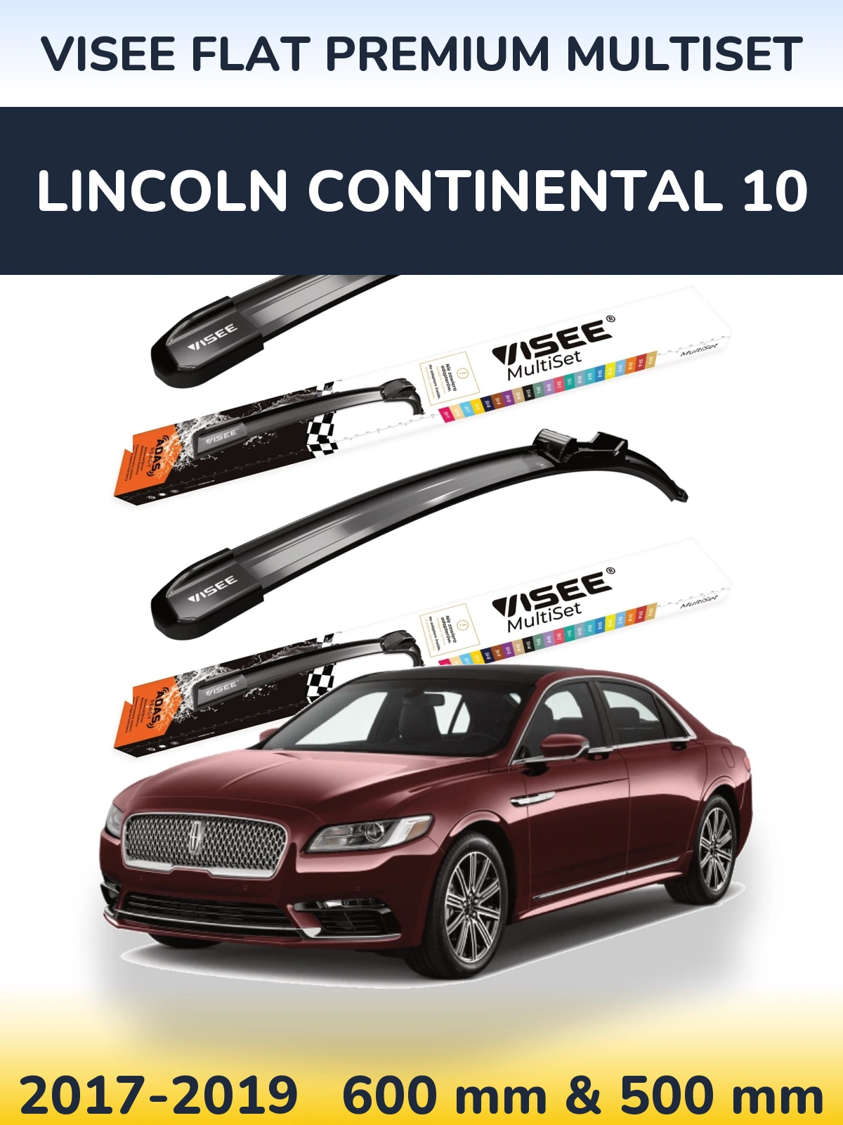 Front wiper blade set VISEE FLAT PREMIUM MultiSet 600 & 500 mm for Lincoln Continental 10 2017-2019