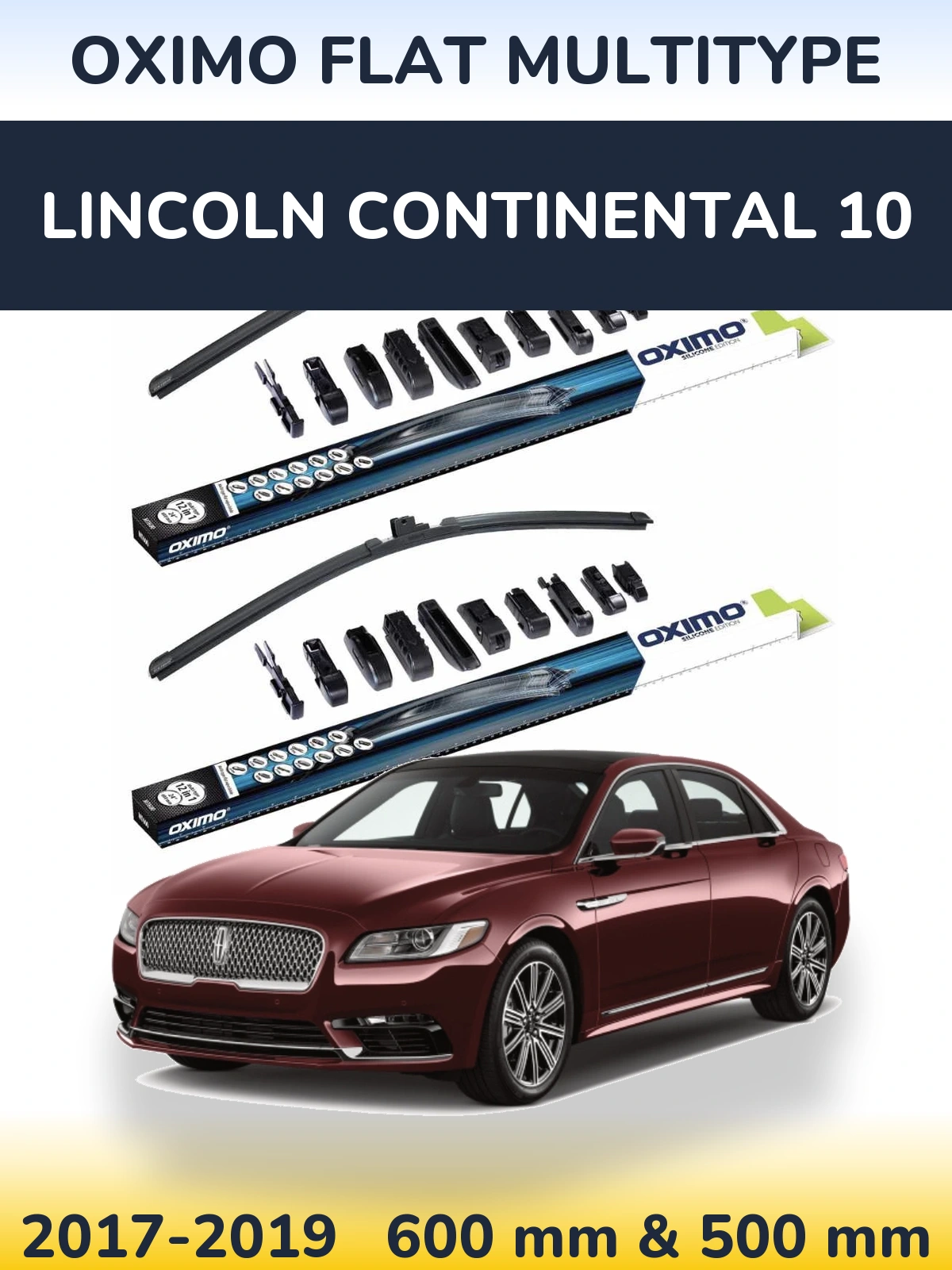 Front wiper blade set Oximo Flat MultiTipoe 600 & 500 mm for Lincoln Continental 10 2017-2019