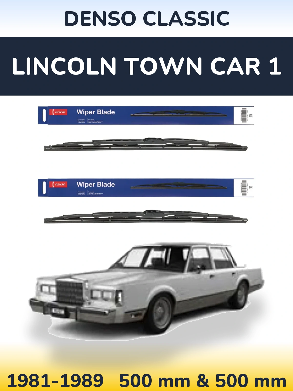 Front wiper blade set Denso Classic 500 & 500 mm for Lincoln Town Car 1 1981-1989