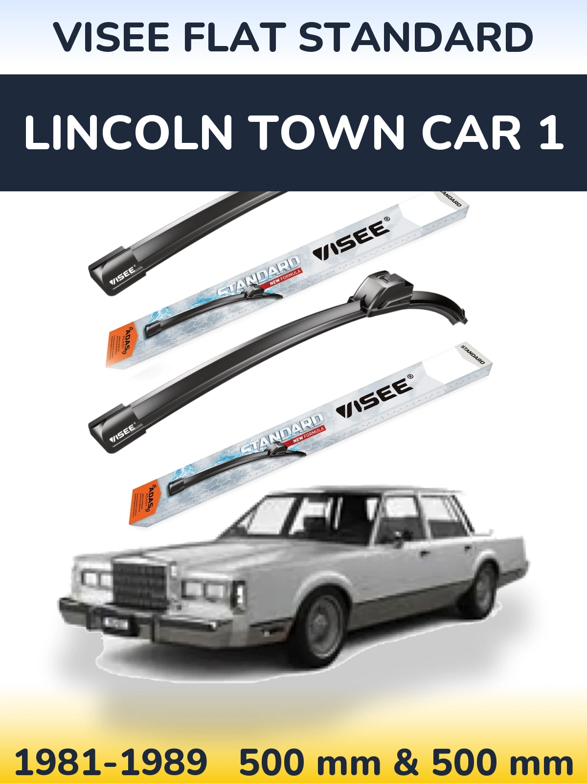 Комплект передних дворников VISEE FLAT STANDARD 500 & 500 мм для Lincoln Town Car 1 1981-1989