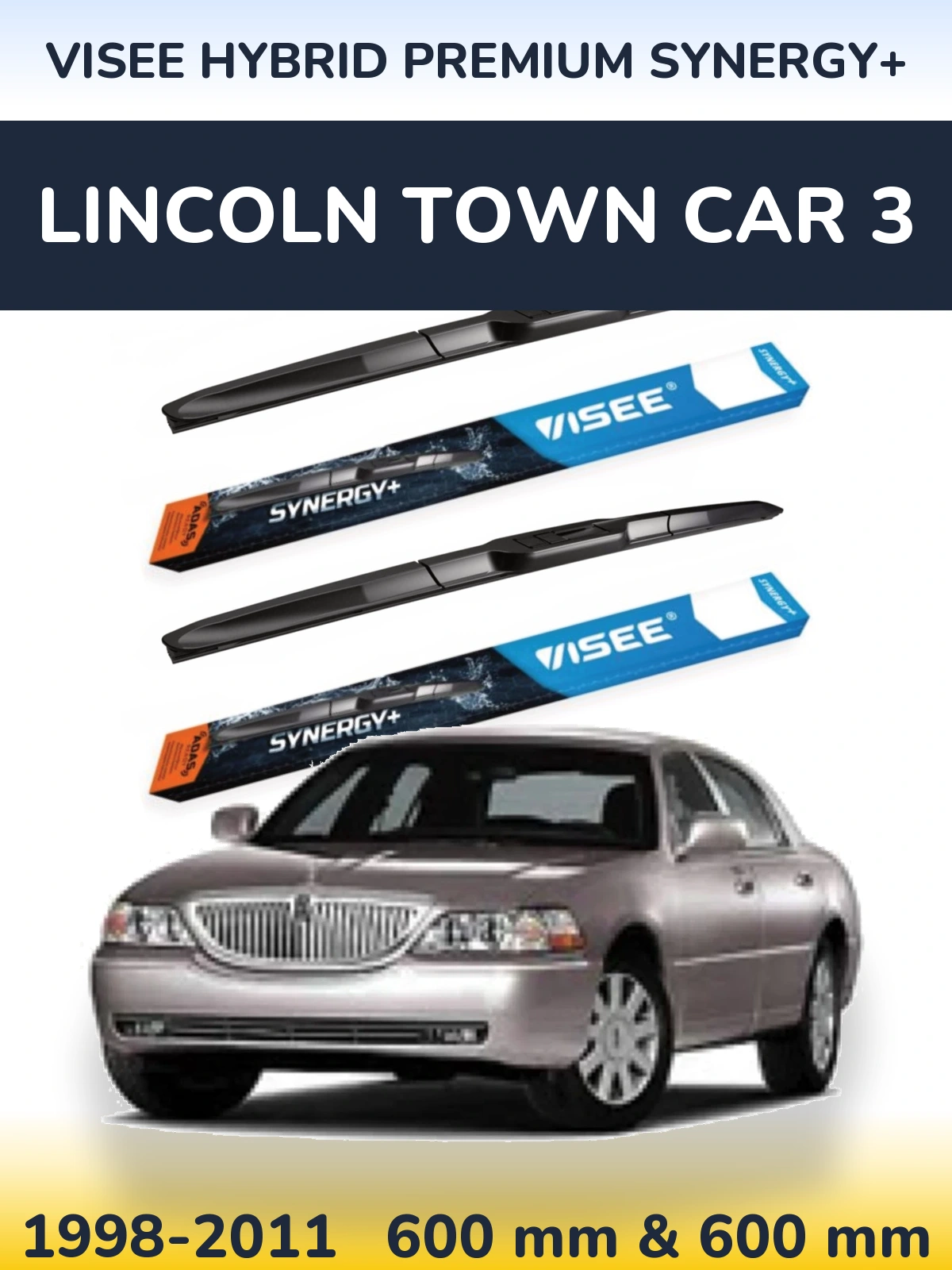 Front wiper blade set VISEE HYBRID PREMIUM SYNERGY+ 600 & 600 mm for Lincoln Town Car 3 1998-2011