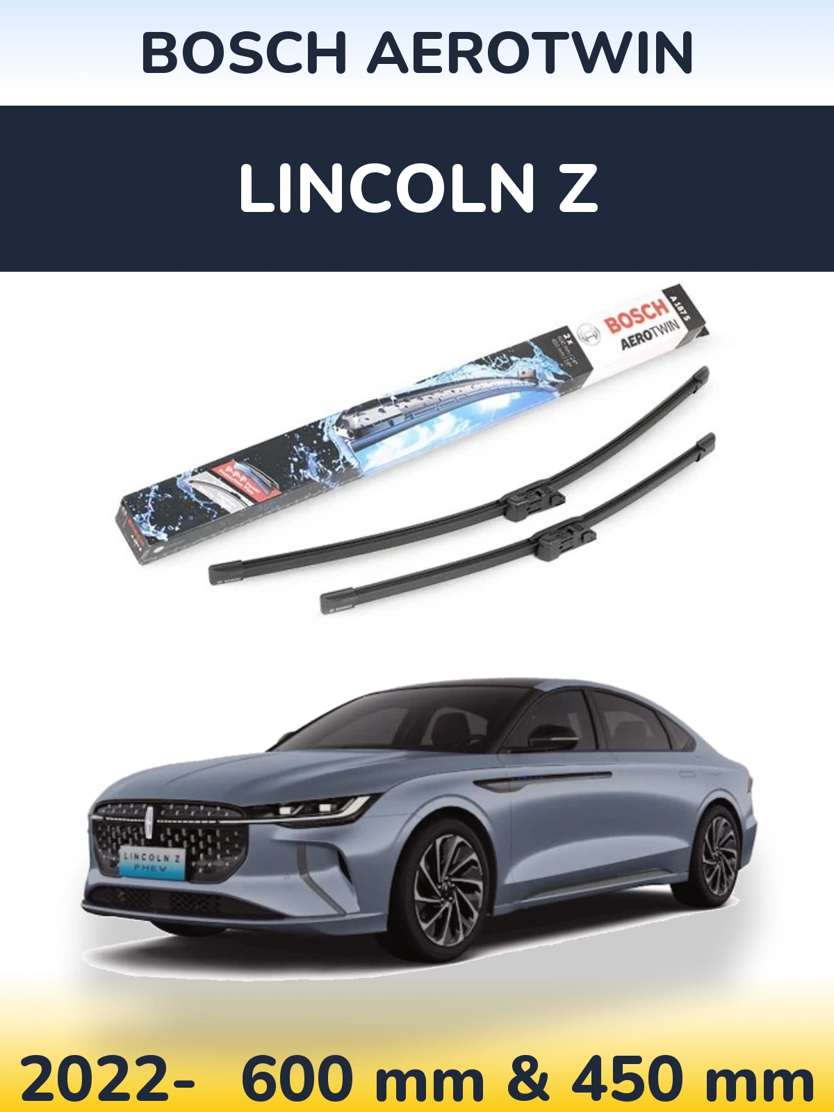 Front wiper blade set BOSCH AeroTwin 600 & 450 mm for Lincoln Z 2022-2026