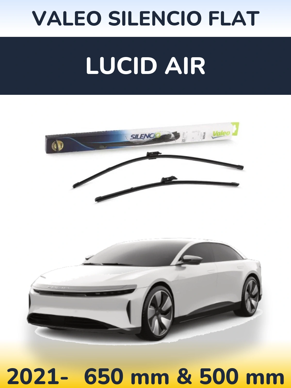 Front wiper blade set Valeo Silencio Flat 650 & 500 mm for Lucid Air 2021-2026