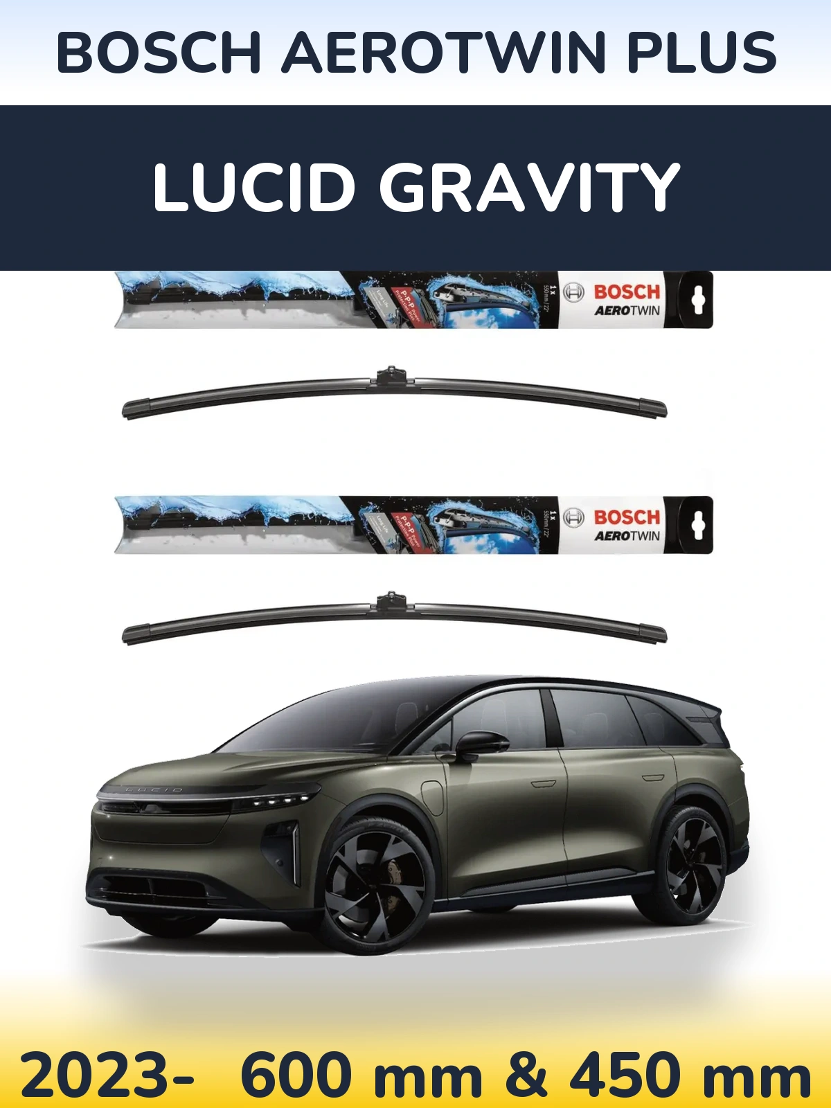 Front wiper blade set BOSCH AeroTwin Plus 600 & 450 mm for Lucid Gravity 2023-2026