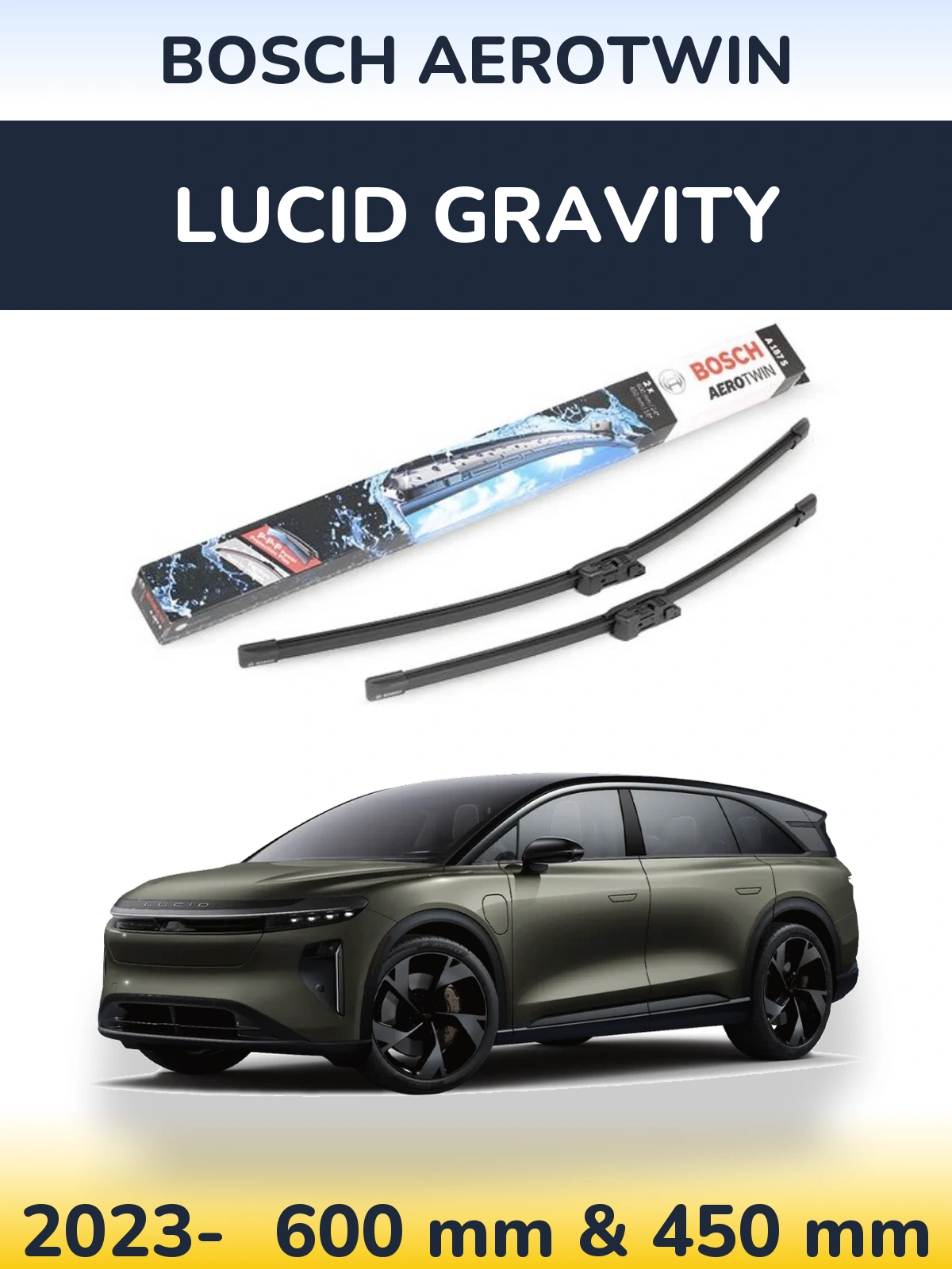 Front wiper blade set BOSCH AeroTwin 600 & 450 mm for Lucid Gravity 2023-2026